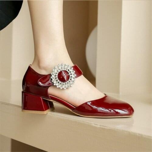 Crystal Women Mary Janes High Heels Patent Leather Summer Shoes Women Pumps Comfortable Ladies Shoes