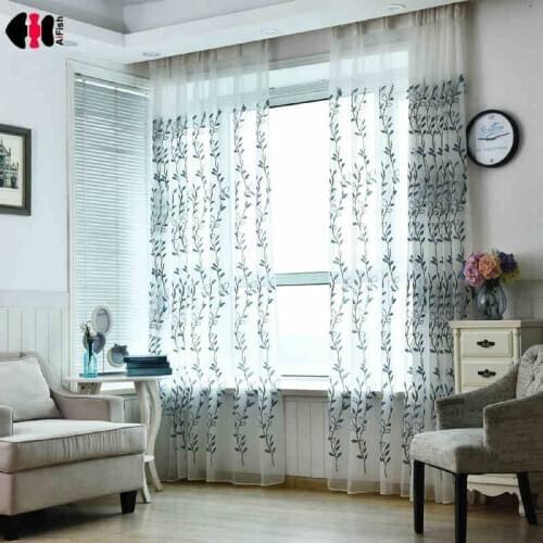 Embroidered Willow Sheer Curtains For Bedroom Living Room Modern Rustic Organza Fabric Delicated Bay Window Drapes Gauze wp140C