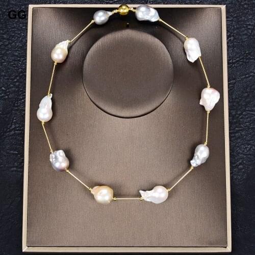 GuaiGuai Jewelry Natural White Pink Grey Keshi Baroque Pearl Chokers Necklace Classic For Women