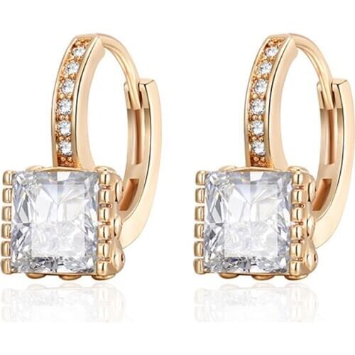 Simple Square Cubic Zirconia Stud Earrings Gold Silver Color Plated Copper Zircon Earrings for Women Temperament Jewelry Gifts