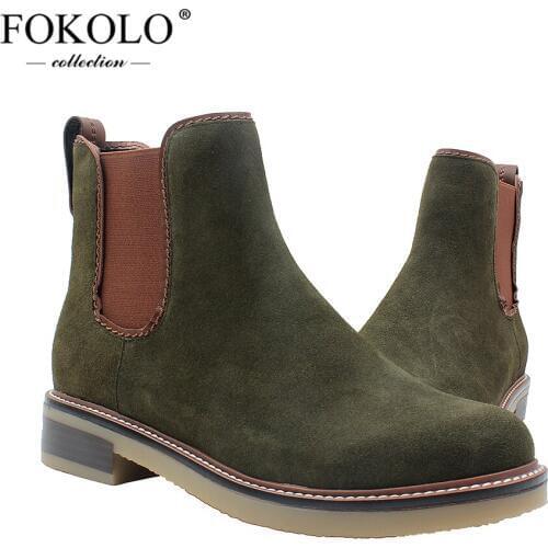 FOKOLO Ankle Boots Women Round Toe Kid Suede Elastic Band Platform Snow Boots New Winter Short Plush Lining Simple Lady Shoes X8