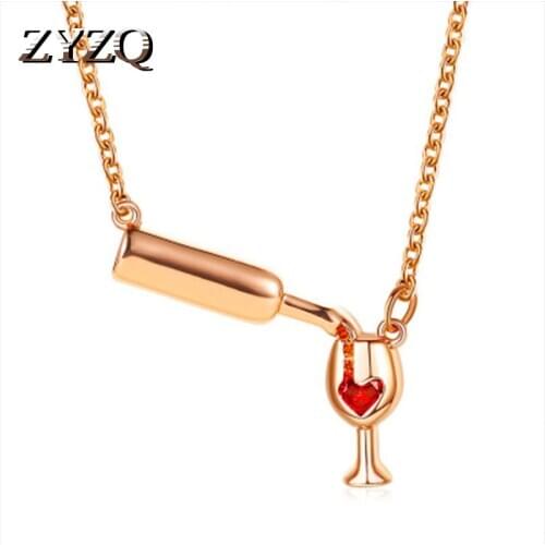ZYZQ Sweety High Quality Personality Heart Shaped Design Necklace Creative Wine Bottle Cup Design Wholesale Lots&Bulk Hot Sale