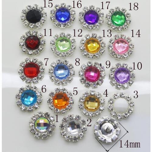 100 Pcs Fashion 14mm Round Acrylic Rhinestone Button Brass Metal Baby Buttons Wedding Decoration Sewing Costume Craft Ornaments