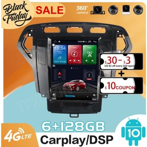 128GB Android 10.0 Tesla Style for Ford Mondeo 2007 2008 2010 Carplay GPS Car Navigation Multimedia Video Player Stereo Radio