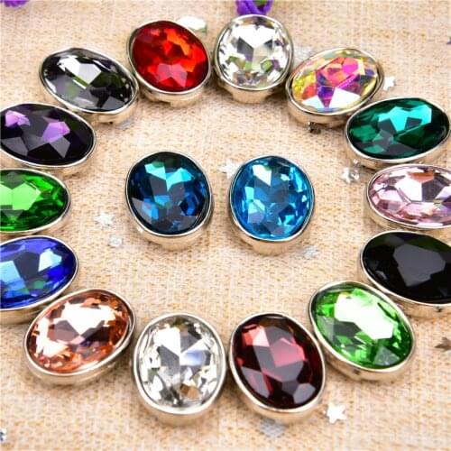 15Pcs Oval Shape Glass Rhinestones No Claw Sew On Crystal Diamond Stone Strass Metal Base Buckle Diy Wedding Dress Decoration