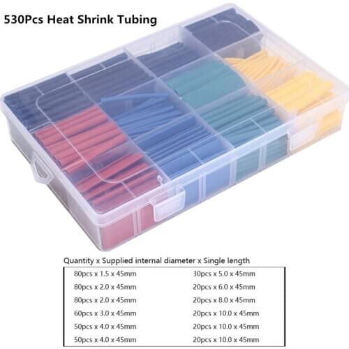 530pcs Heat Shrink Tubing Insulation Shrinkable Tubes Assortment Electronic Polyolefin Wire Cable Sleeve Kit Heat Shrink Tubes