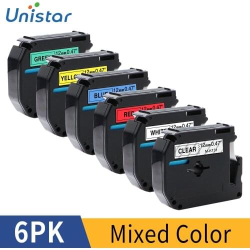 6PCS 12mm MK231 Label Tapes Compatible for Brother MK Label Maker M Tape Mixed Colors Combo Set M-K431 M-K531 M-K631 MK731 231