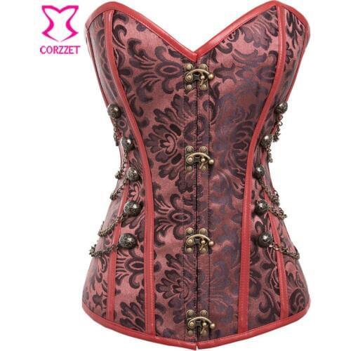 6XL Victorian Red Steampunk Steel Boned Corset Women Sexy Bustier Plus Size Punk Gothic Clothing Burlesque Costumes Outfits