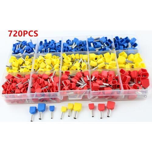 720pcs 3 color lot Ferrule Kit Electrical Crimp Dual entry cord end wire terminal connector