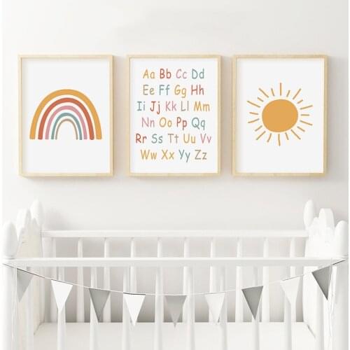 Alphabet Rainbow Sunshine Painting Pictures Self-adhesive Wall Stickers Wall Art Prints Poster for Living Room Home Decoration