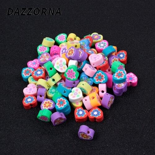50/100Pcs/Bag Mixed Color Heart Flower Style Polymer Clay Spacer Beads DIY Necklace Bracelet Earring Jewelry Findings Making