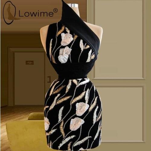 Black One Shoulder Short Prom Dresses 2021 Robes De Cocktail Vestidos Formales Abiti Da Cerimonia Abendkleider