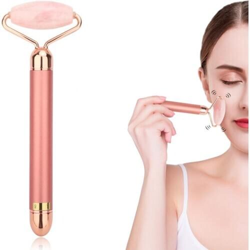 Electric Vibrating Natural Rose Quartz Jade Roller Face Lifting Real Genuine Jade Stone Facial Massager Roller Energy Beauty Bar