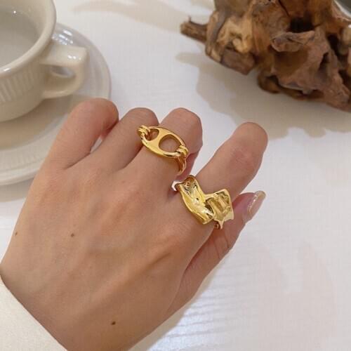 Geometric Button Adjustable Open Rings Minimalist Irregular Hollow Ring Unusual Punk Statement Rings for Women Party Jewelry