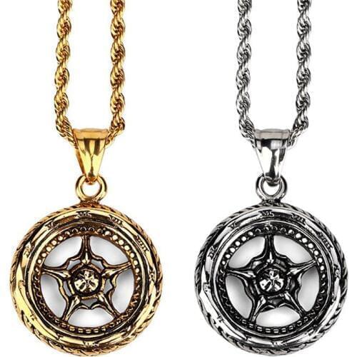 Hiphop/Rock Tires Pendant Necklace Men Jewelry Fashion Brand Punk Stainless Steel Box Chain Necklaces Mens Jewellery