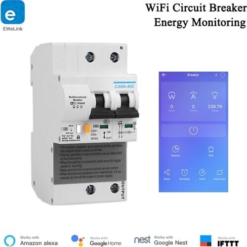 EWelink Power Meter 2P WiFi Circuit Breaker Energy Monitoring Meter Smart Breaker Alexa Google Home Compatible Lan Control