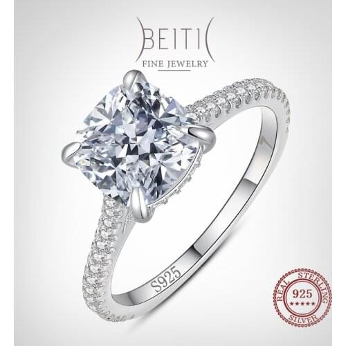 Beitil Authentic 925 Sterling Silver Classic Square Clear Zircon Rings Fine Female Jewelry For Women Wedding Engagement