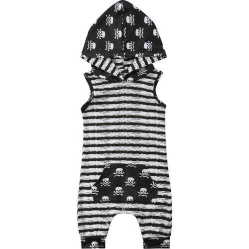 Newborn Kids Baby Boys Sleeveless Clothes Hooded Romper Jumpsuit Outfits Stripe Clothes