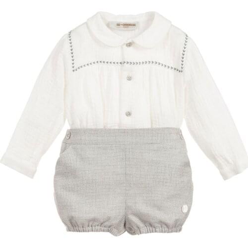Infant Toddler Boys Clothes Set Kids Baby Autumn Clothing 2Pcs Suit Children Long Sleeve White Cotton Shirt + Short Plaid Pants