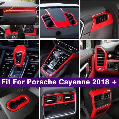 Roof Hook / Dashboard Air AC / Lift Button / Head Lamps / Gear Box Panel Cover Trim For Porsche Cayenne 2018 - 2021 Red Interior