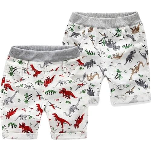 Fashion Children Pants for Kids summer Trousers Baby Boys shorts cheap beach dinosaur printed red green animals linen
