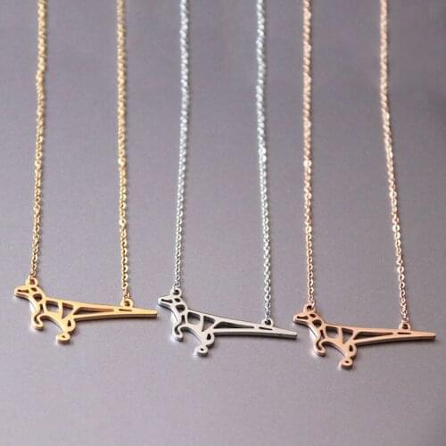 Everfast 1pc Lizard Stainless Steel Necklaces Origami Dinosaur Collar Necklace Anime 3 Colors Scientist Kid jewelry Bijoux femme