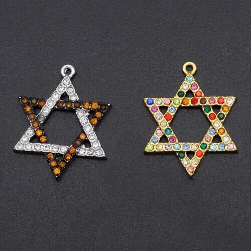 5pcs/lot Fabulous Rainbow CZ Rhinestone Star of David Charm Pendant Wholesale Bracelet Charm Top Quality DIY Earring Charms