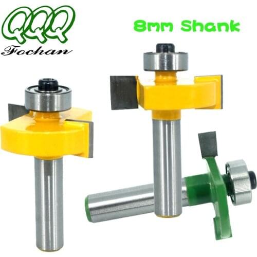 QQQ 1pc 8mm Shank T-Sloting Router Bit Bit with Bearing Wood Slot Milling Cutter T Type Rabbeting Woodwork Tool for Wood