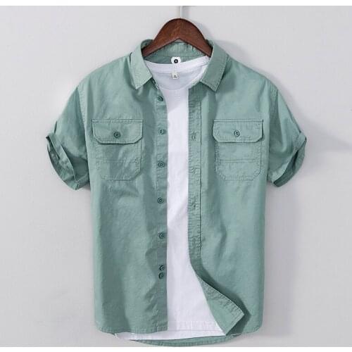 Suehaiwes brand short-sleeved pure cotton shirt men fashion casual solid shirts for men tops mens clothes camisa chemise
