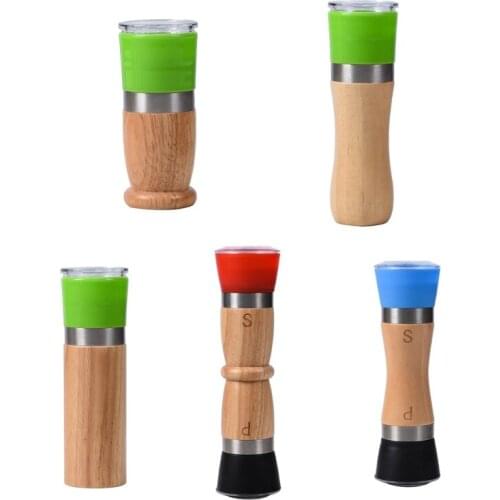 Manual Wooden Pepper Grinder Double Head Strong Adjustable Rotor Spice Seasoning
