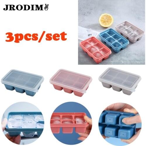 Silicone Ice Cube Mould with DIY Lid 6 Grid Soft Bottom ce Cube Mold Square Fruit Ice Cube Maker Tray Kitchen Bar Tools Acces