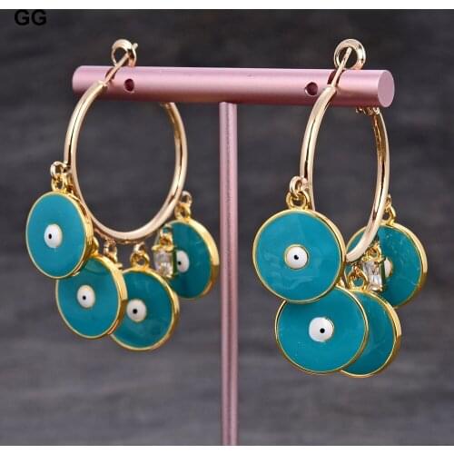 GuaiGuai Jewelry Blue Enamel Clear Cz Pave Charm Dangle Snap Closure Earrings