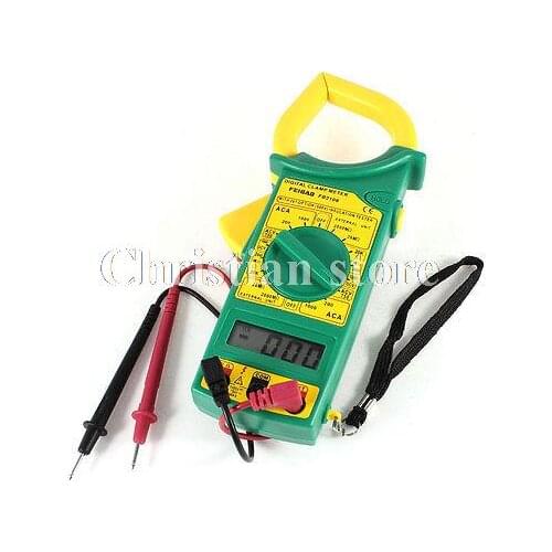 Green Yellow Plastic Shell LCD Display Digital Clamp Multitester w Test Probes