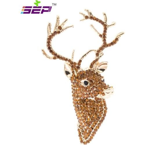 Yellow Rhinestone Crystals Animal Head Deer Broach Brooch Jewelry Accessories FA3181