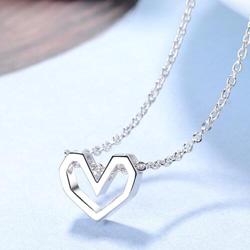 925 Sterling Silver Personalized Hollow Heart Pendant And Necklaces For Women 18Inch Chain Wedding Party Jewelry Gift GaaBou