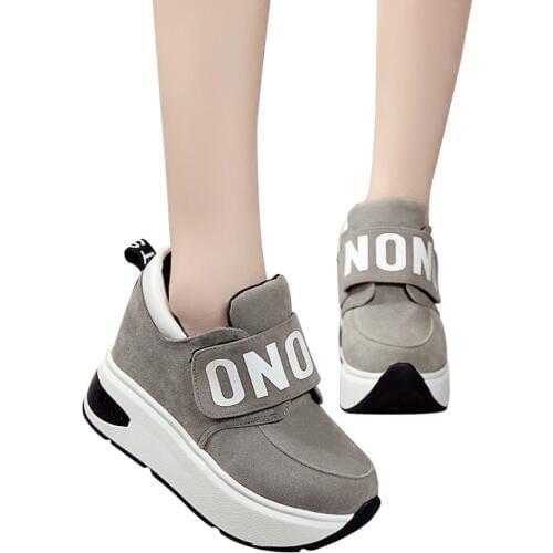 Dropshipping 2019 Black Red Platform Outdoor Shoes Hidden Heel Thick Sole Slip on Creepers Wedge Increase Shoes Ladies for Women