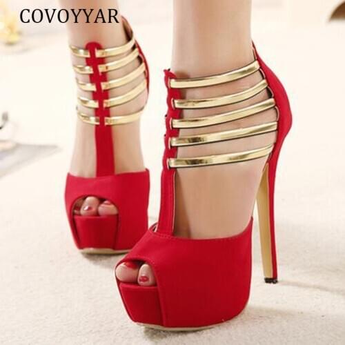 COVOYYAR High Heels Shoes Woman Sexy Pumps Women Shoes Platform Sandals Summer Flock Metal Thin Heels Party Ladies Shoes WHH181