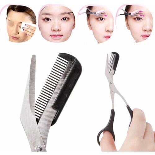 Women Stainless Steel Eyebrow Shaping Cut Scissors Comb Hair Remover Beauty Tool Shaver Makeup Tools Hair New Design