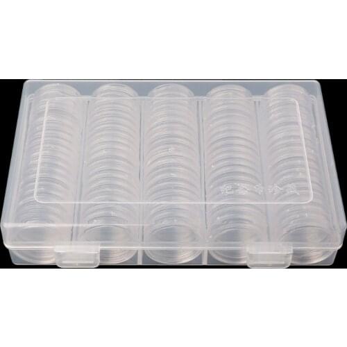 100 Coin Holder Capsules 27mm Round Box Plastic collectibles Storage Organizer Q84D