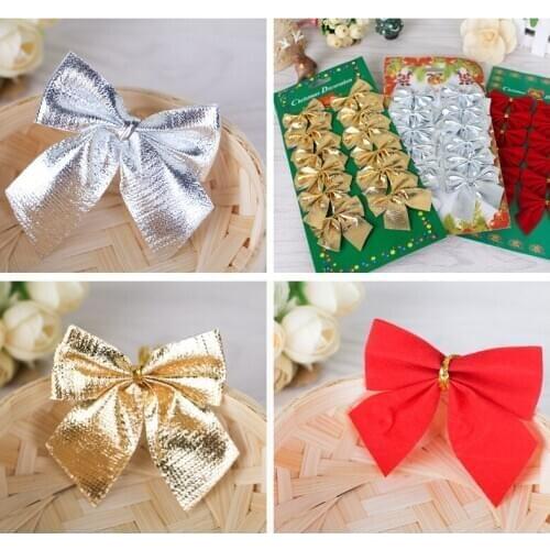 12pcs/lot Bows For Christmas Tree Gold Silver Red Colors Christmas Home Party Decoration New Years Bow Xmas Bows