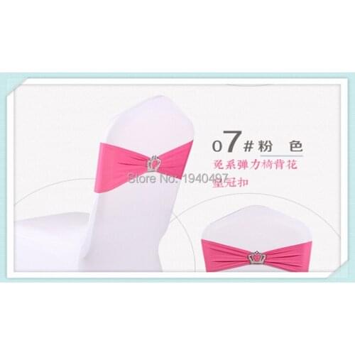 15 x 35CM 100PCS Pink Color Lycra Spandex Chair Back Supplies Bunquet Wedding Party Sash Band with Crown Buckle Decor CR-91