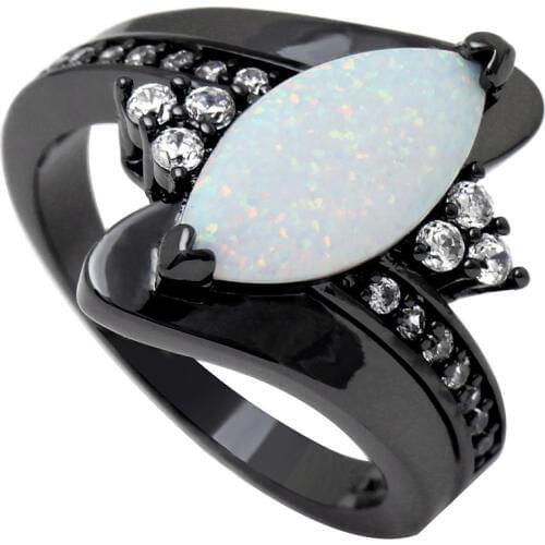 2017 hot fire opal ring black gun plated for women wedding gift fashion jewelry Distribution size 6-8 rings jewelry white opal