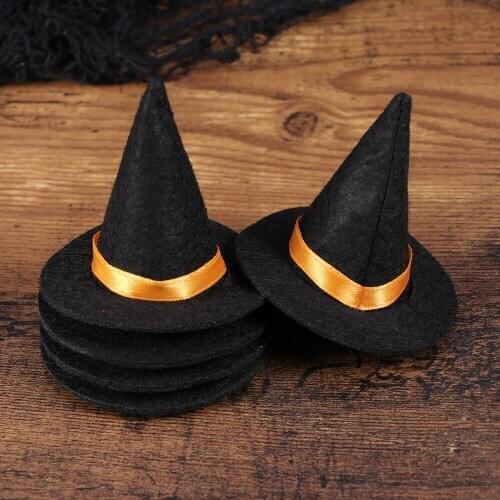 6pcs Mini Felt Witch Hats Handmade Wine Bottle Decor for Halloween DIY Hair Accessories Crafts wine bottle decor(Black)