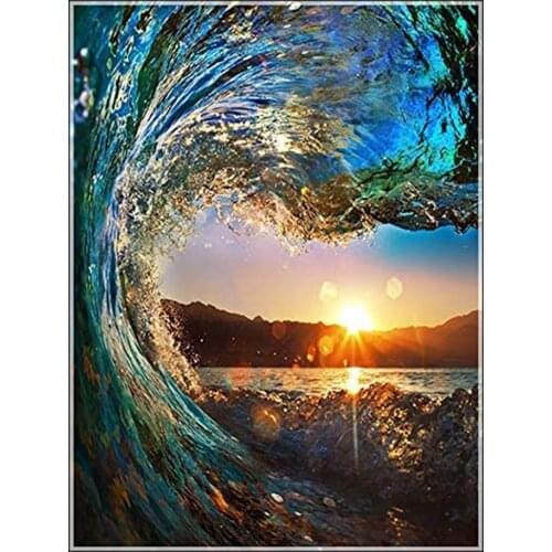 Diamond Painting DIY 5D Full Drill Rhineston Surf Eye Beach Sunset Landscape Embroidery HD Canvas Dots Diamond New Home Wall Dec