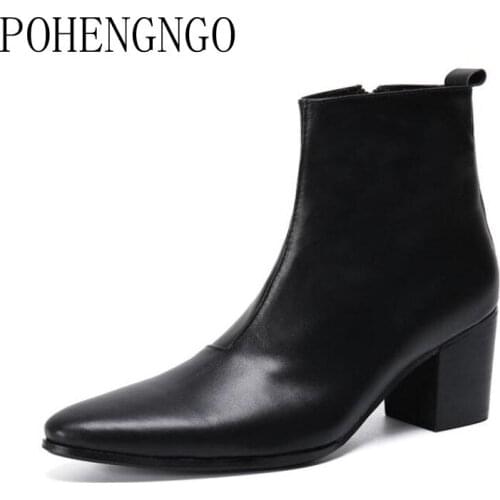 Luxury Fashion Men zipper Ankle Boots Genuine leather British Wedding Men High Heels High quality NightClub Men cowboy boots