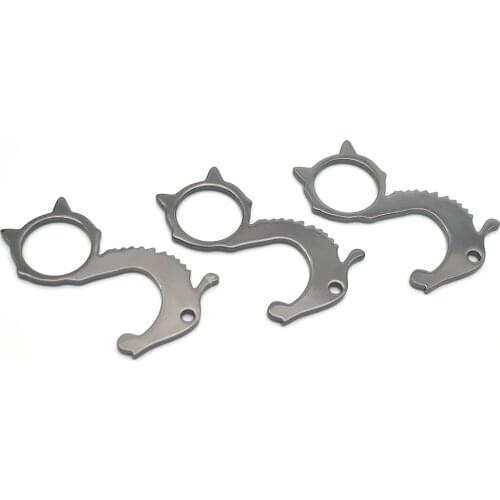 Gun Black Cat Shaped Key Chain No-Touch Door Opener Beer Bottle Opener Hygienic Button Pusher Safe ATM Keypad Button Key chain