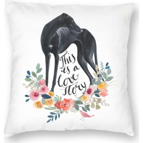 Greyhound Dog Flowers Cushion Cover 40x40cm Decoration Printing Cute Whippet Sighthound Throw Pillow Case for Car Double Side