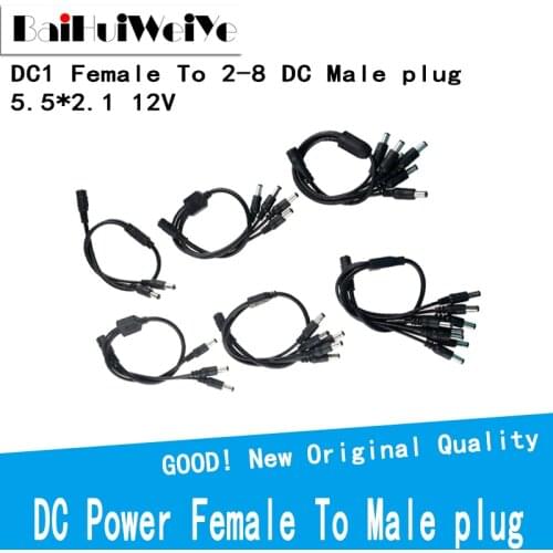 DC Power 1 Female to 2 3 4 5 6 8 Male Way Splitter Adapter Connector Plug Cable 5.5mm*2.1mm 12V For CCTV Camera LED Strip Light