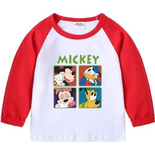 Disney Mickey Minne Baby Boy Girls T shirt Autumn Children Clothes Teenager Cartoon T-Shirt Kids Toddler Leisrure Tee Clothing