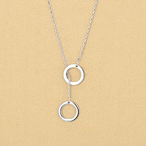 Double Circle Round 925 Sterling Silver Pendant Necklaces For Women Gifts Jewelry